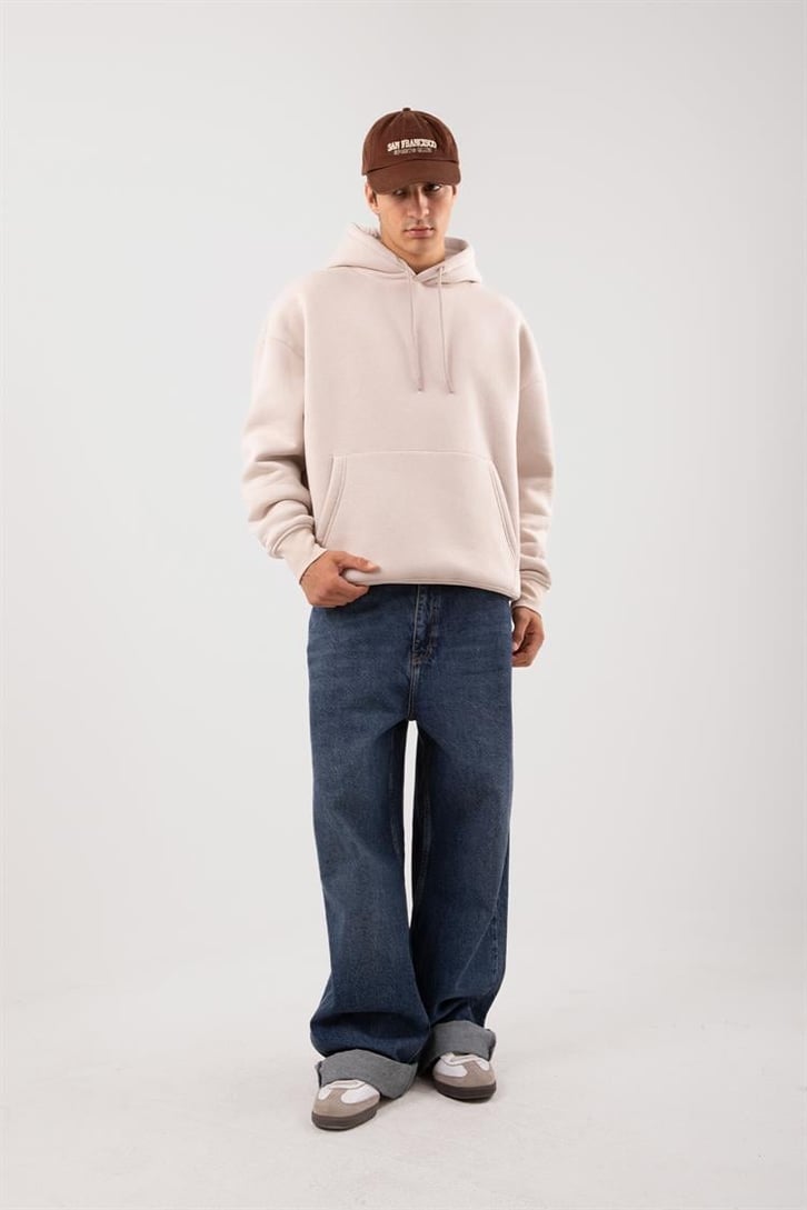 Basic Oversize Taş Rengi Hoodie