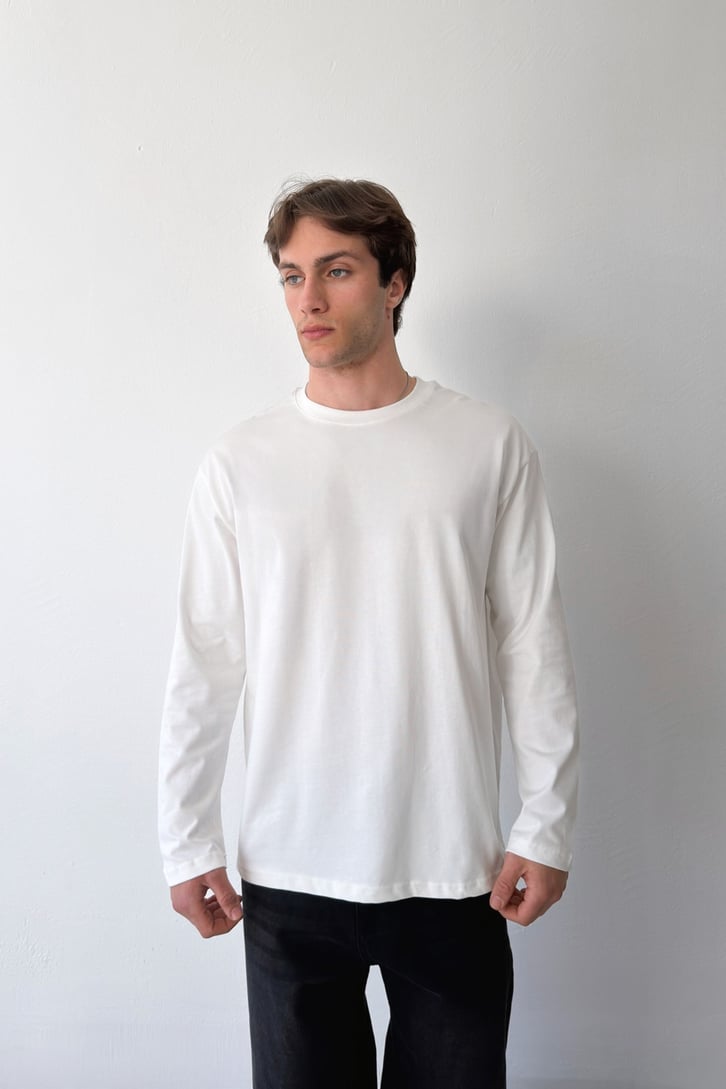Basic Oversize Uzun Kol Tişört Ekru