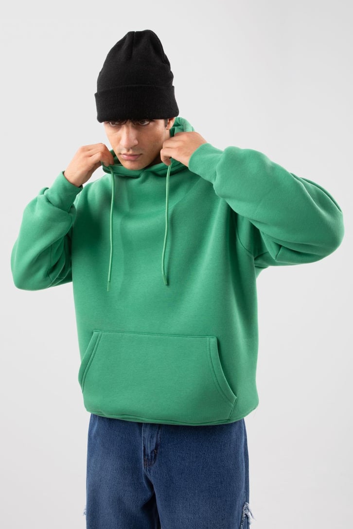 Basic Oversize Yeşil Hoodie