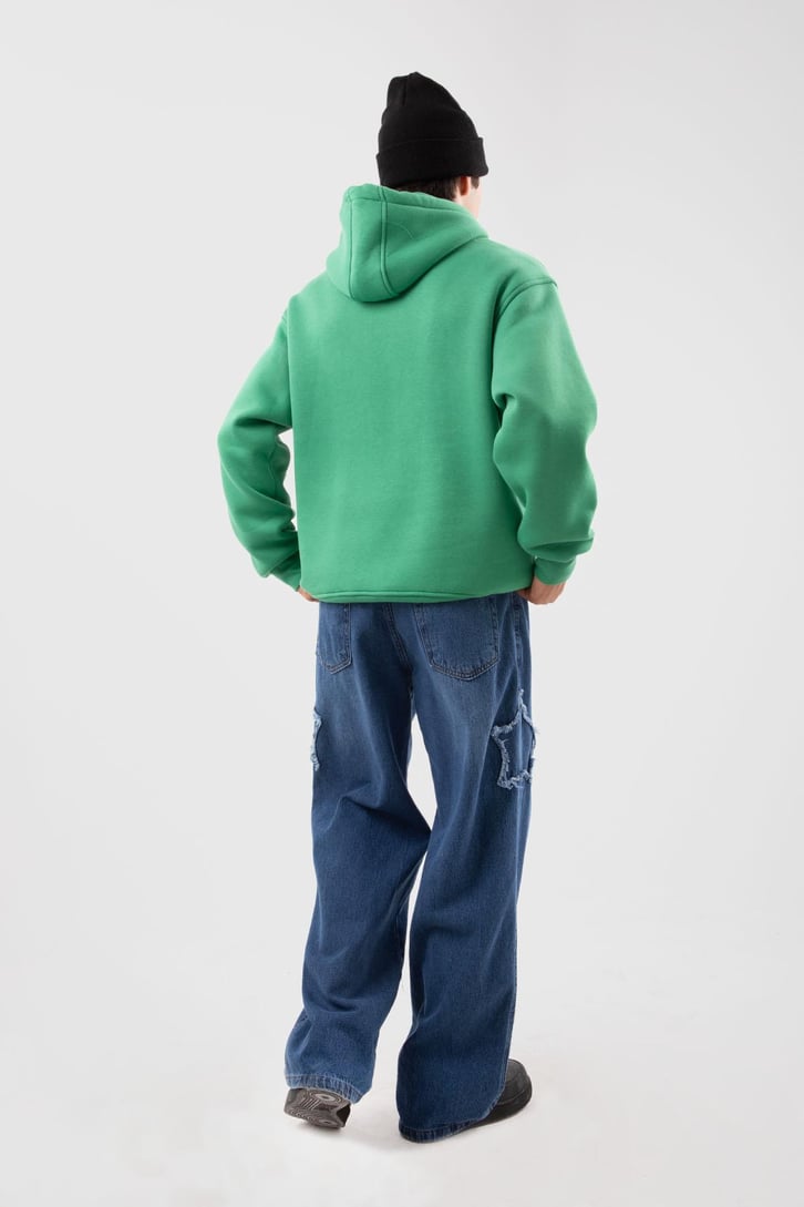 Basic Oversize Yeşil Hoodie
