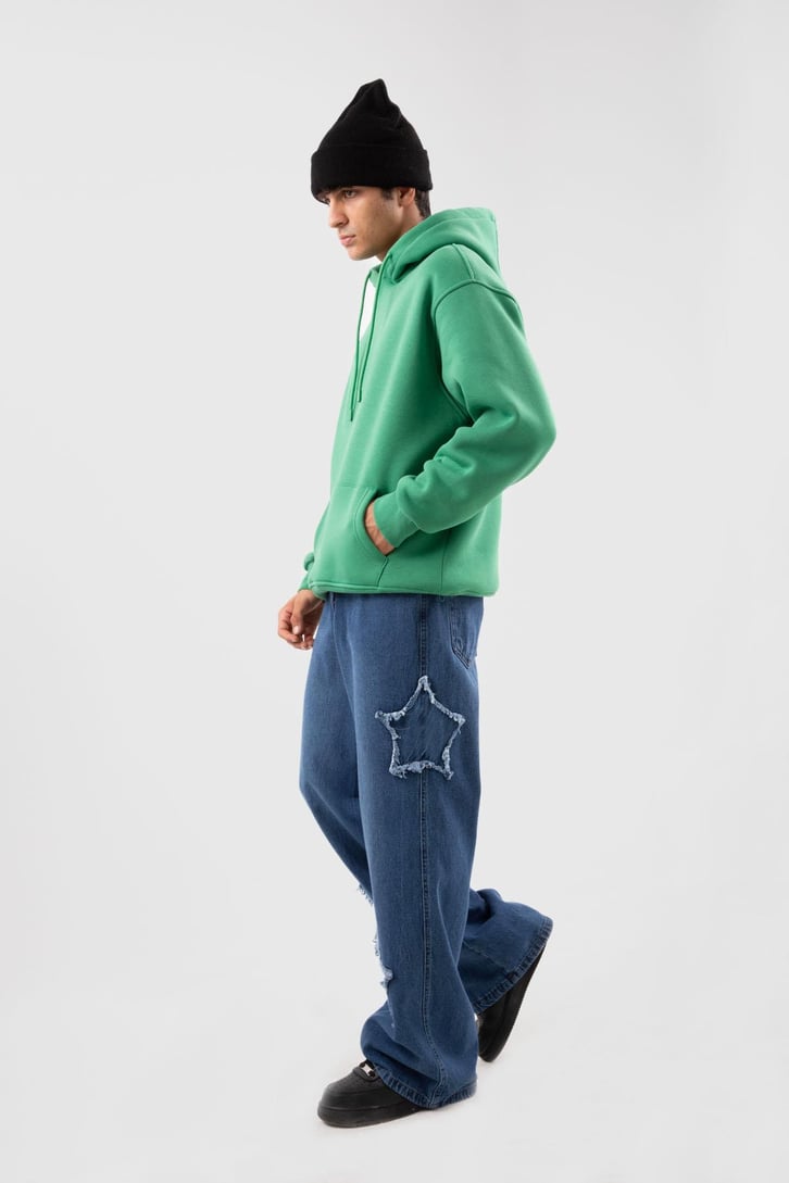 Basic Oversize Yeşil Hoodie