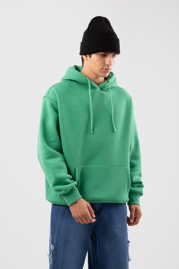 Basic Oversize Yeşil Hoodie