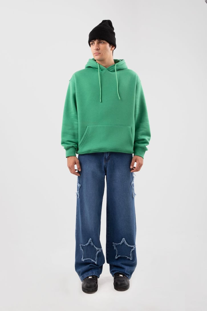 Basic Oversize Yeşil Hoodie