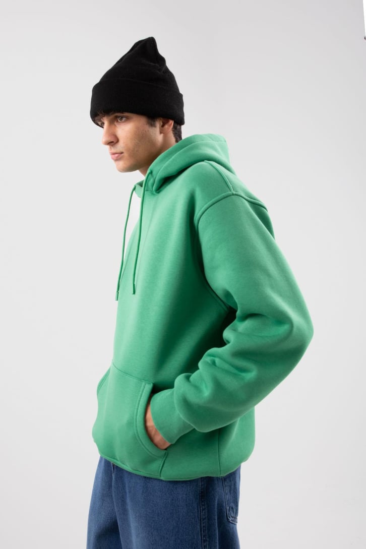 Basic Oversize Yeşil Hoodie