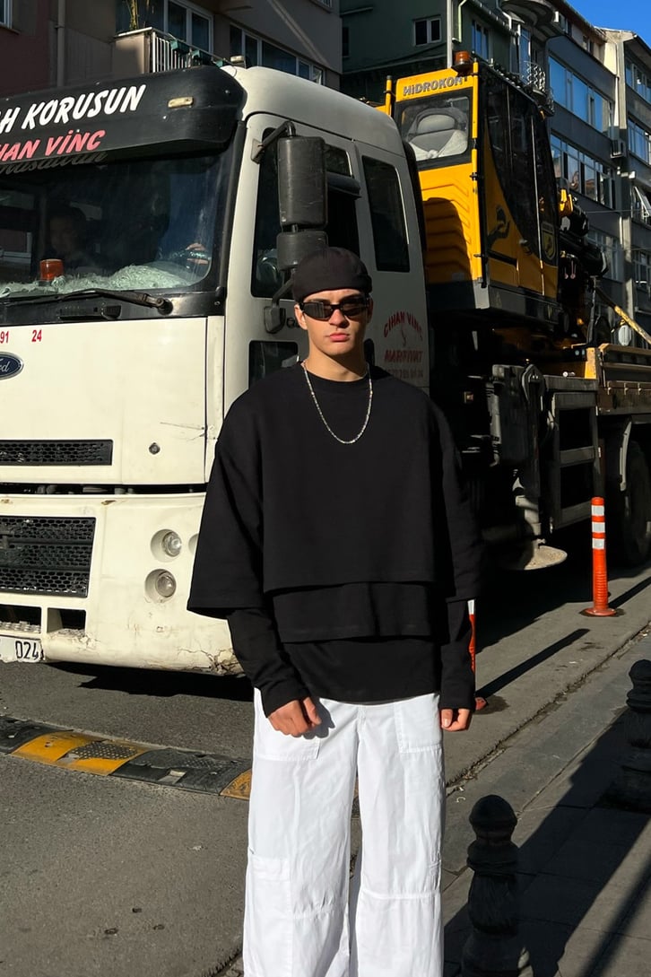Basic Oversized Siyah Hoodie