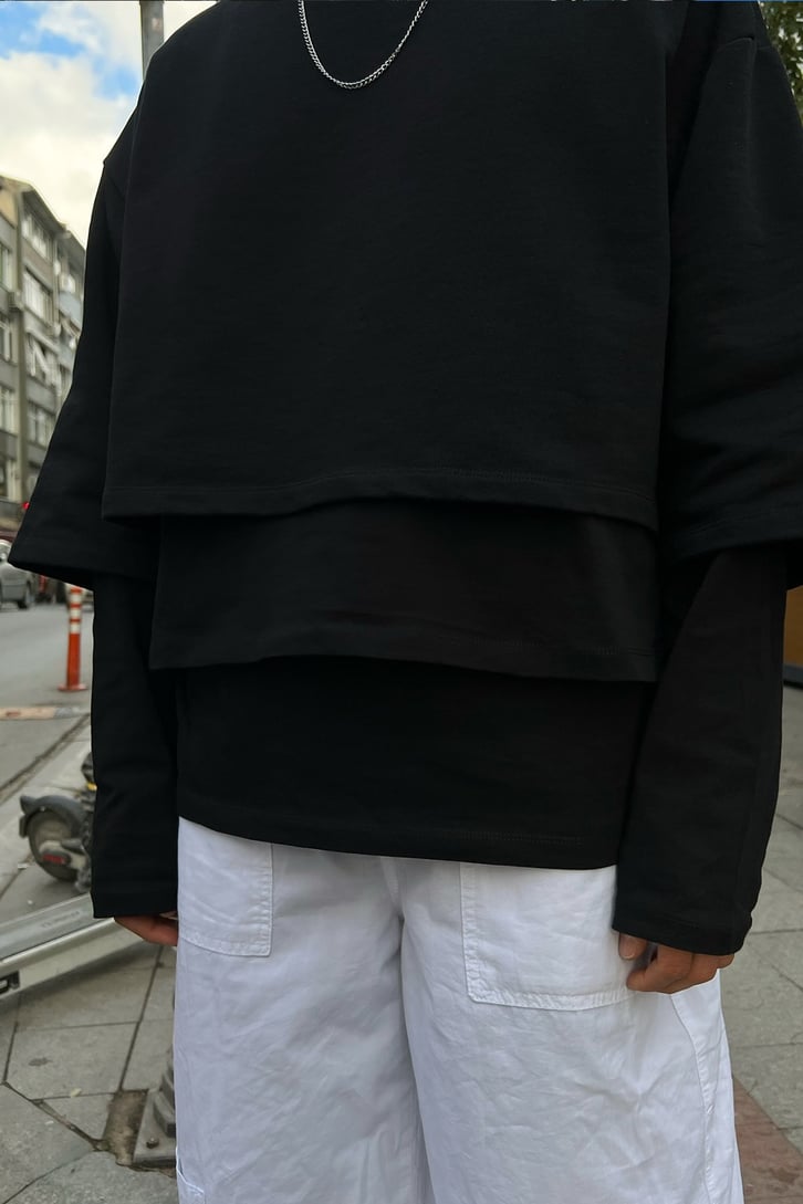 Basic Oversized Siyah Hoodie