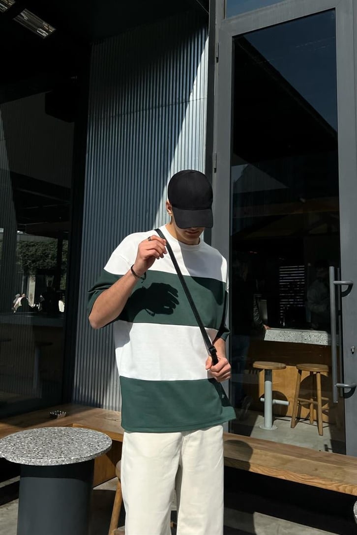 Basic Parçalı Haki Oversize Tişört