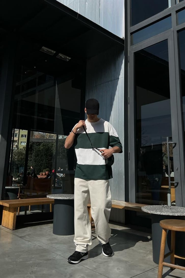 Basic Parçalı Haki Oversize Tişört