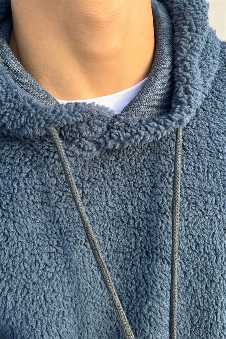Basic Petrol Mavisi İçi Pamuklu Peluş Hoodie