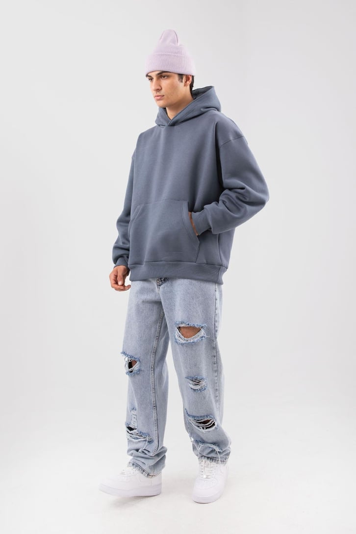 Basic Petrol Yeşili Oversize Hoodie