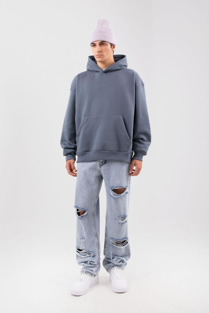 Basic Petrol Yeşili Oversize Hoodie