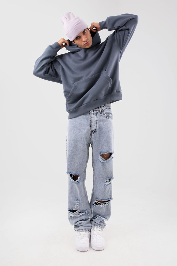 Basic Petrol Yeşili Oversize Hoodie
