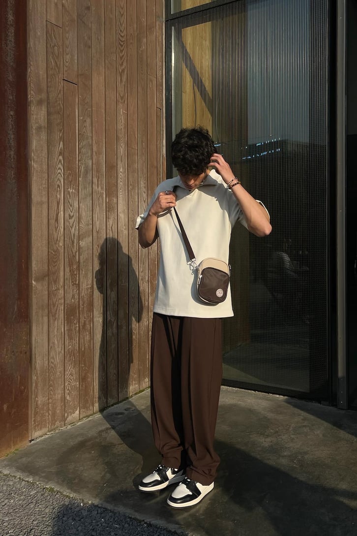 Basic Polo Yaka Bej Oversize Tişört