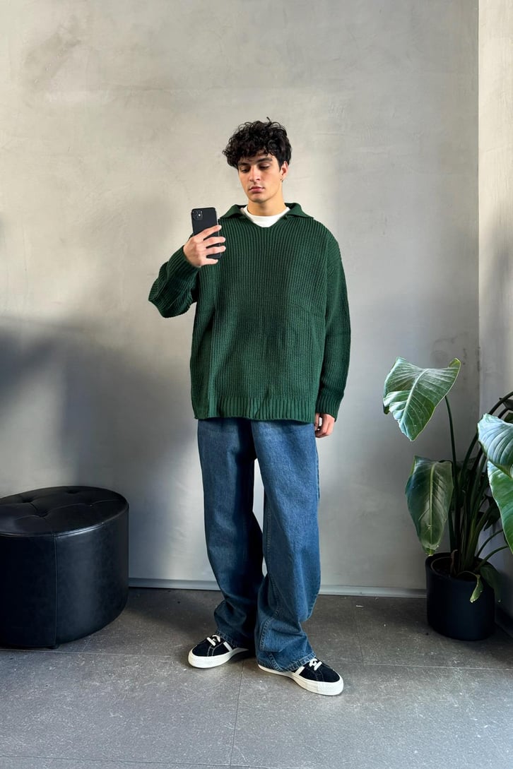 Basic Polo Yaka Triko Kazak