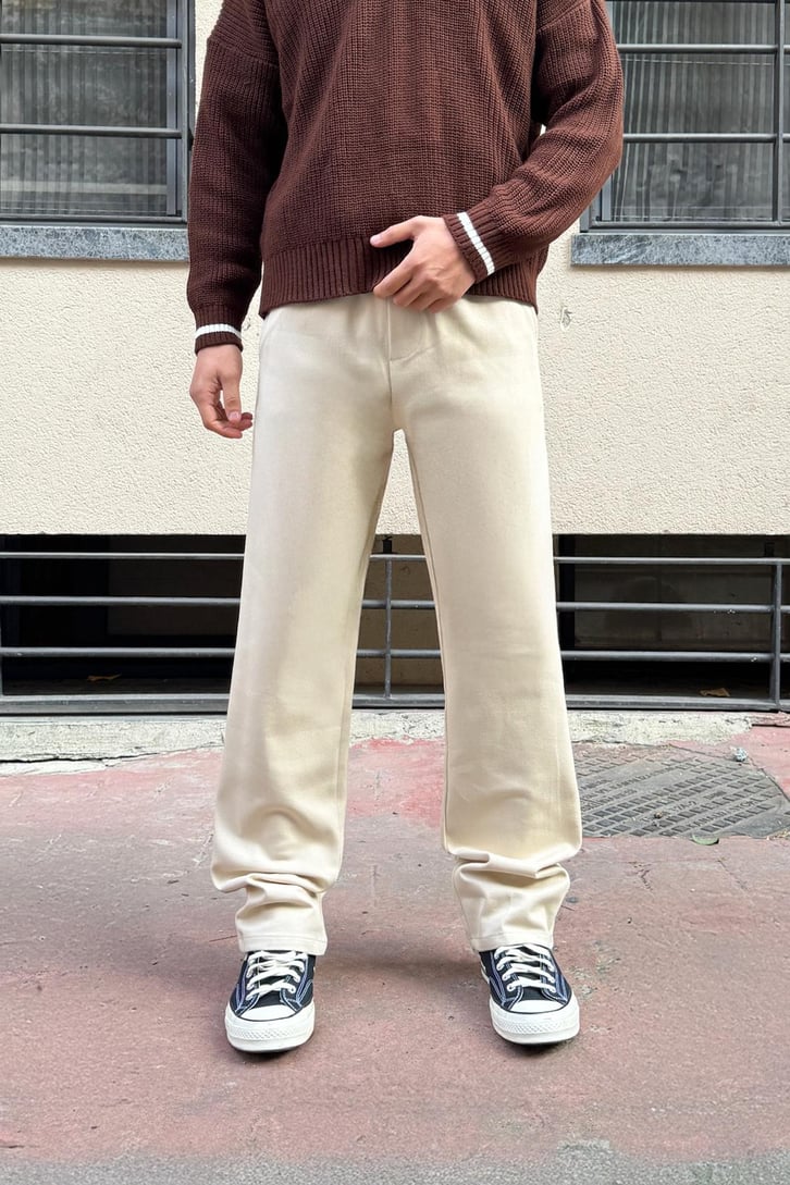 Basic Regular Bej Gabardin Pantolon