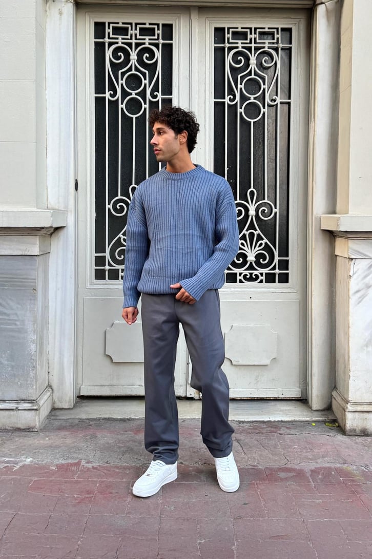 Basic Regular Gri Gabardin Pantolon