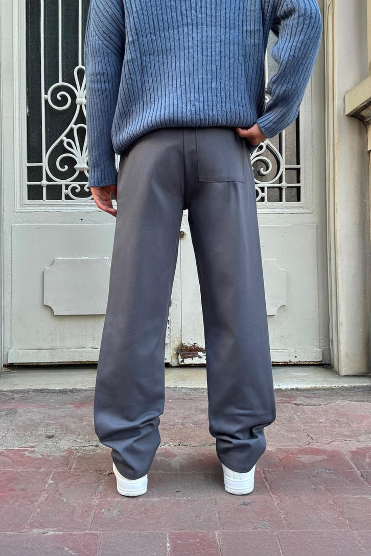 Basic Regular Gri Gabardin Pantolon
