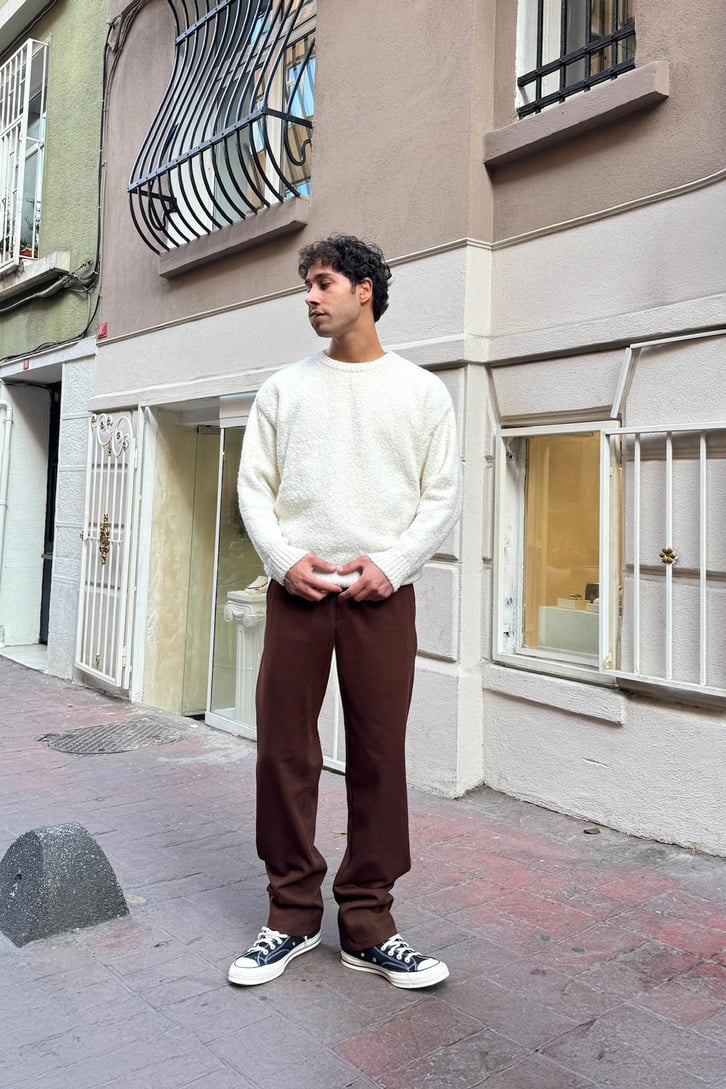 Basic Regular Kahverengi Gabardin Pantolon