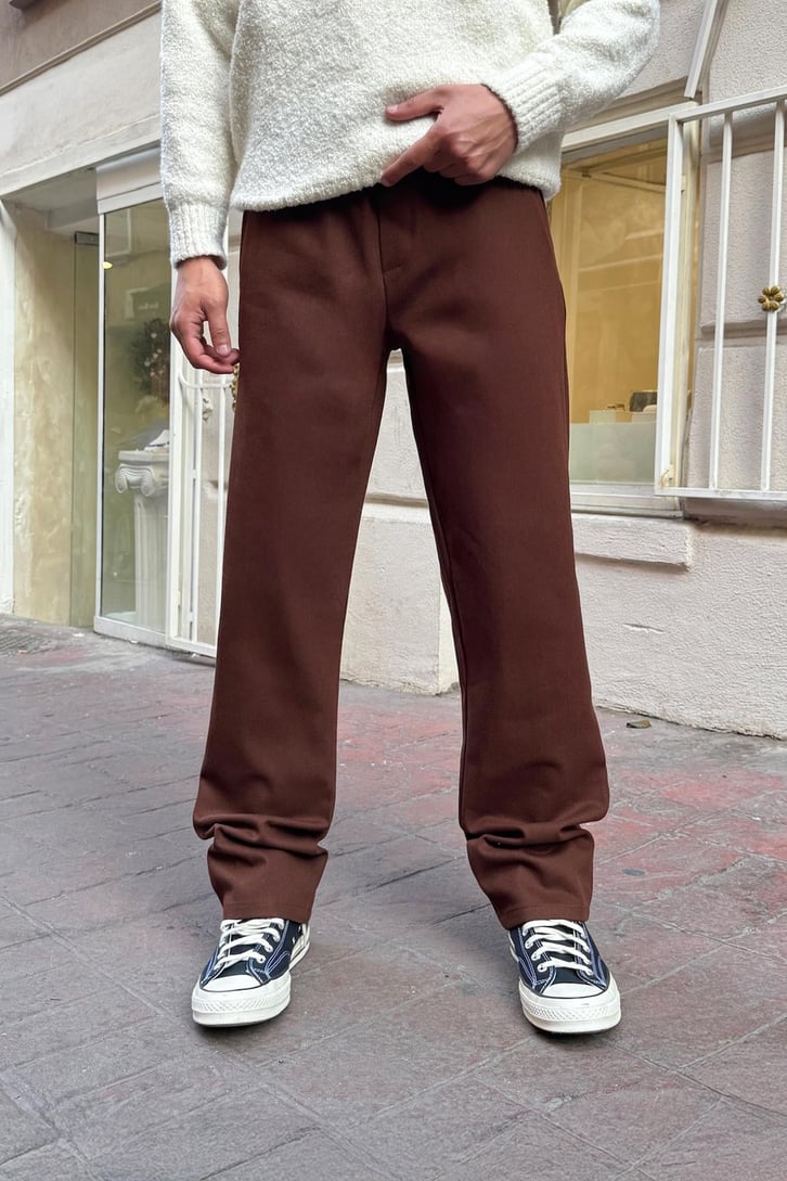 Basic Regular Kahverengi Gabardin Pantolon