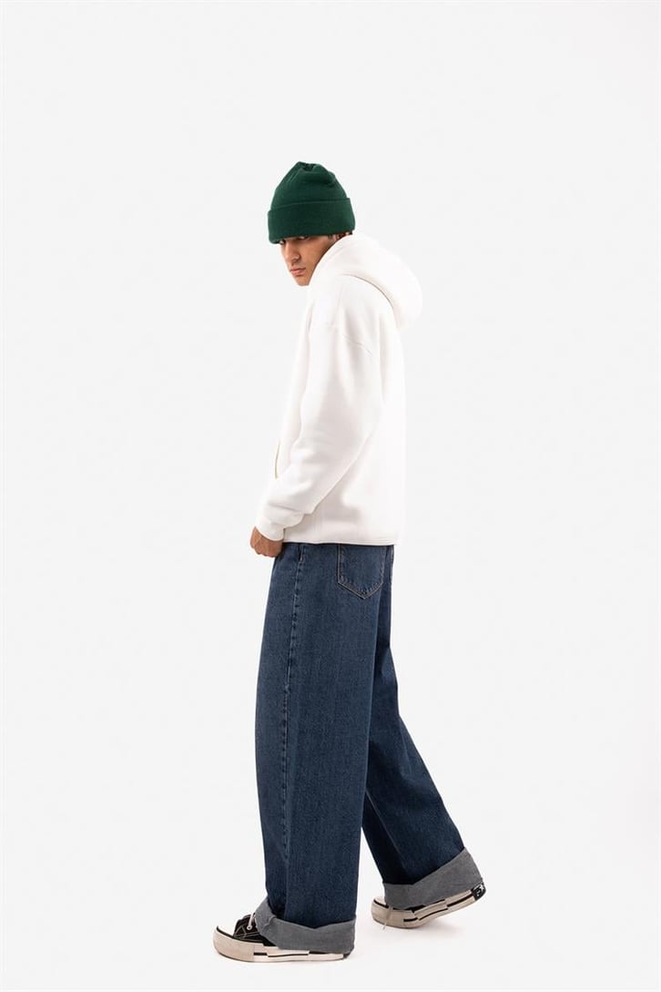 Basic Relax Fit Beyaz Hoodie