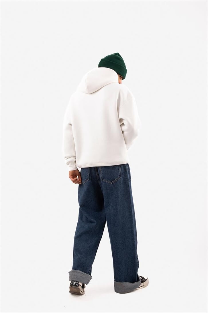 Basic Relax Fit Beyaz Hoodie