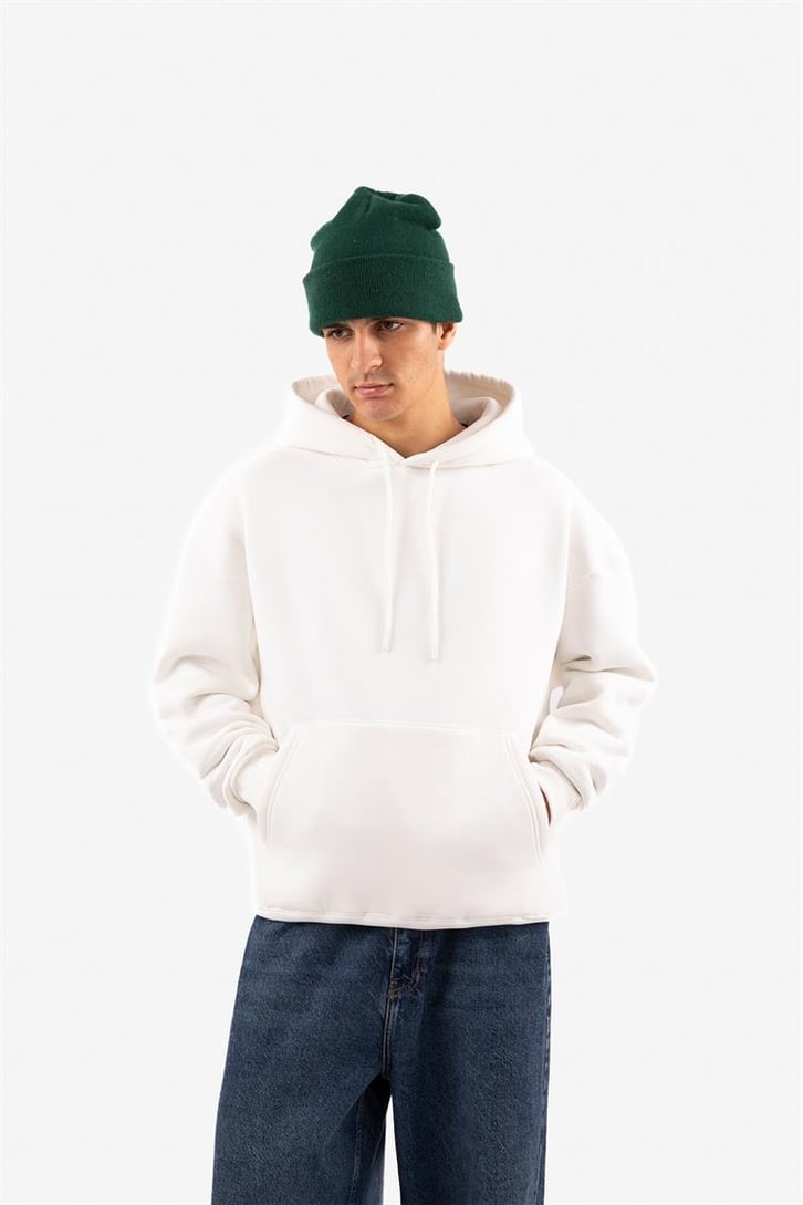 Basic Relax Fit Beyaz Hoodie