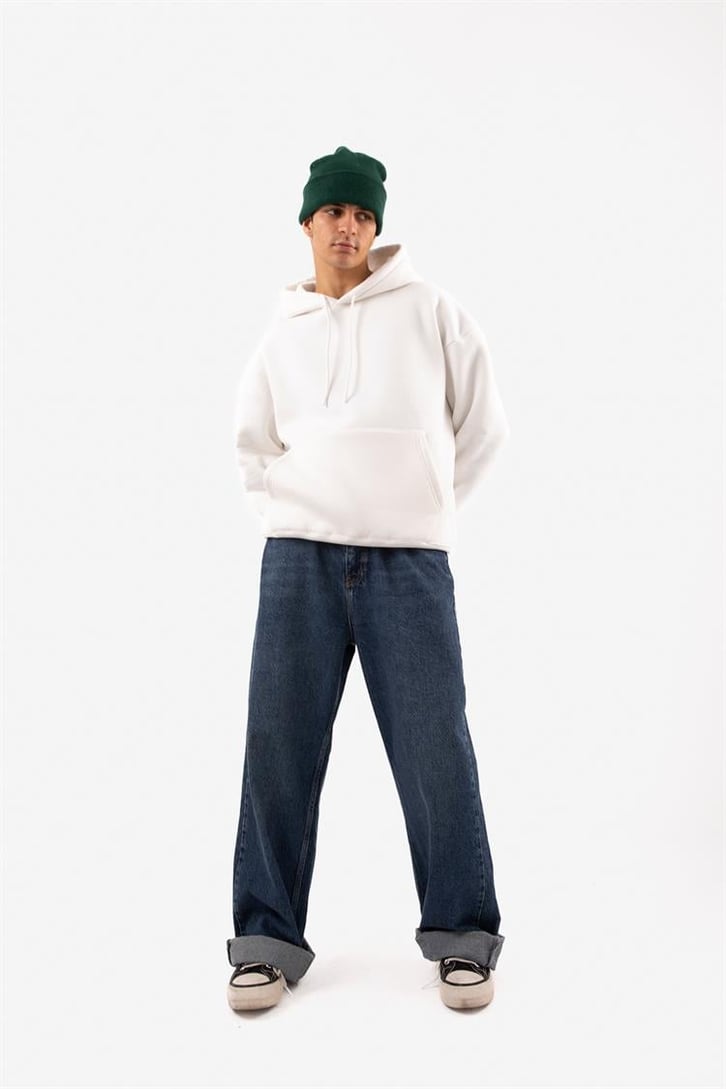 Basic Relax Fit Beyaz Hoodie