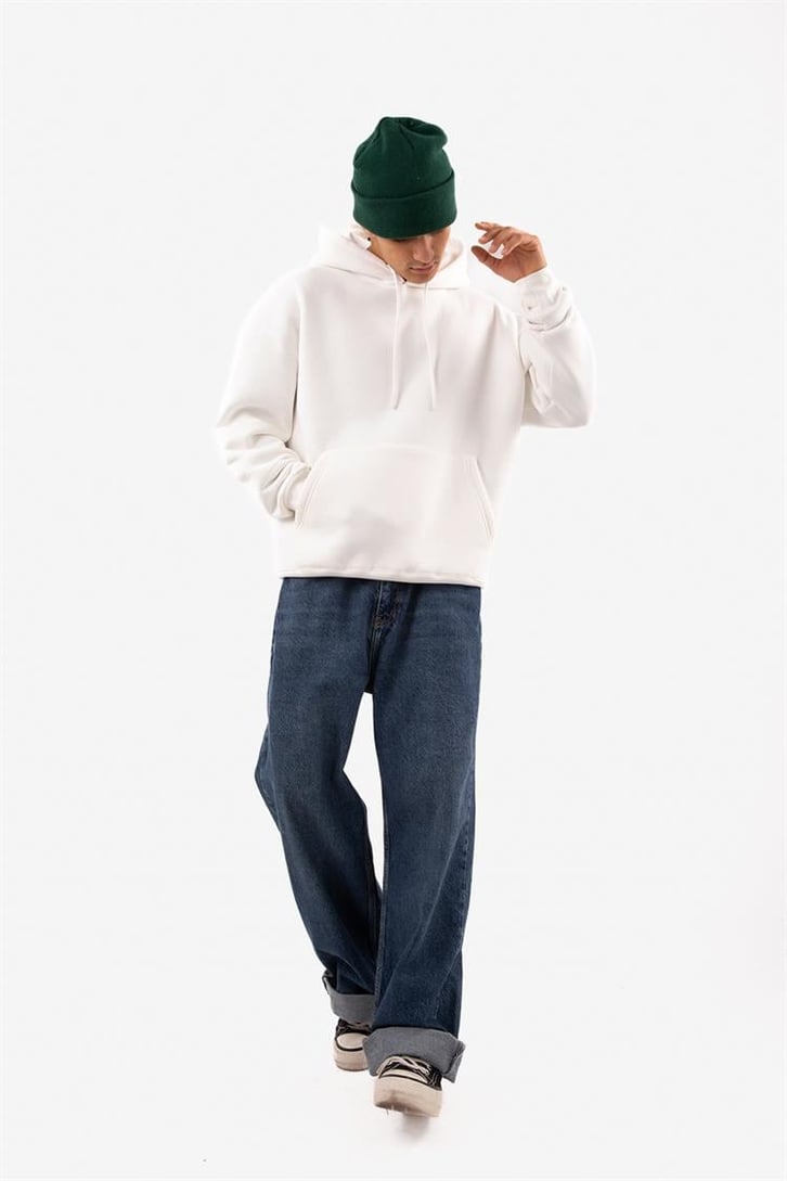Basic Relax Fit Beyaz Hoodie