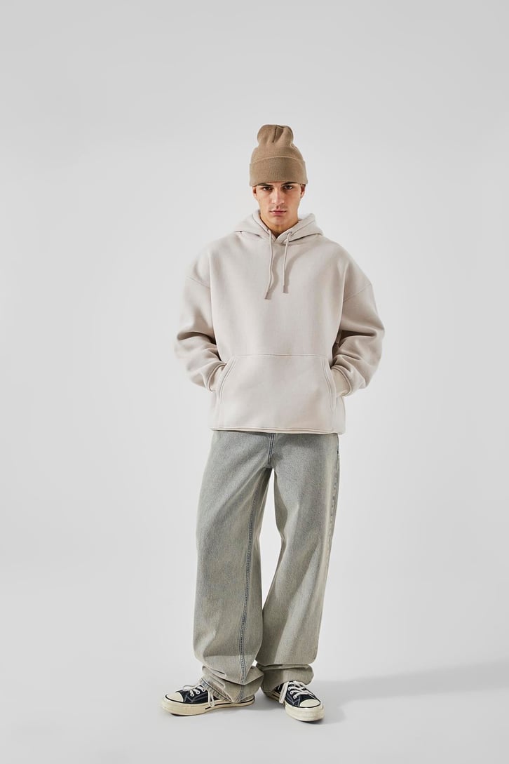 Basic Relax Taş Rengi Fit Hoodie