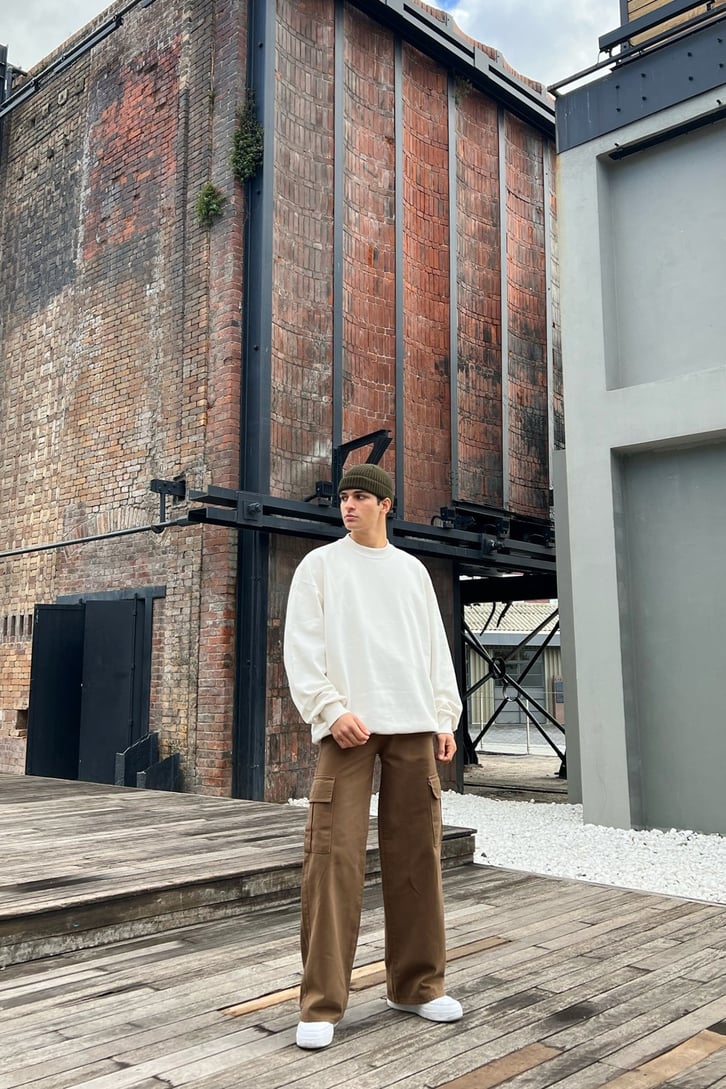 Basic Ripped Detail Ekru Oversize Sweatshirt