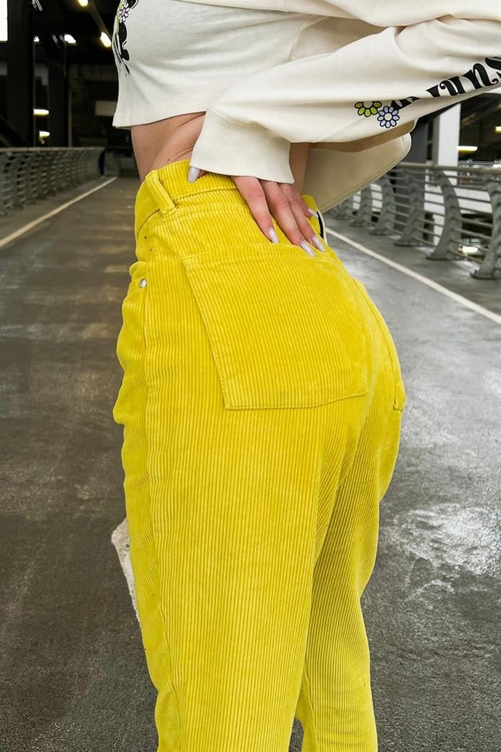 Basic Sarı Kadife Pantolon