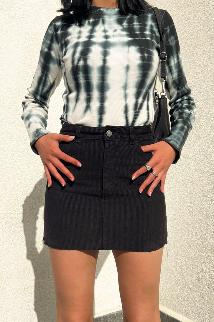 Basic Siyah Kadife Mini Etek
