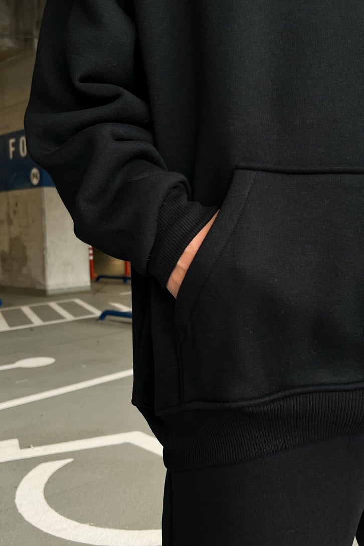 Basic Siyah Oversize Hoodie