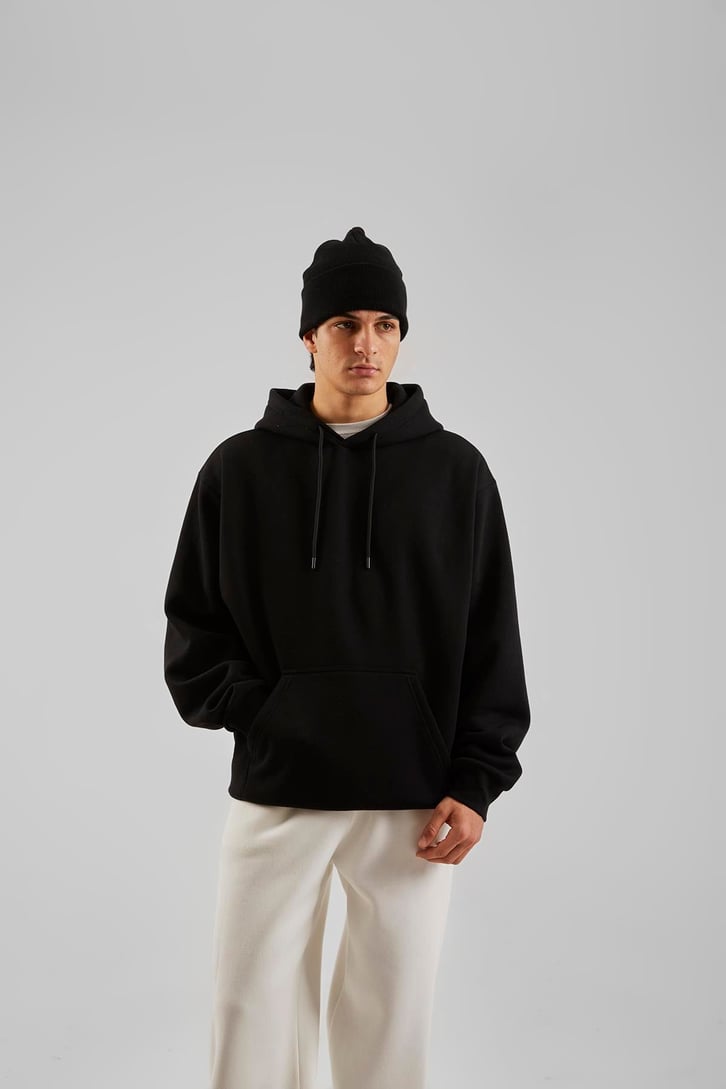Basic Siyah Oversize Hoodie
