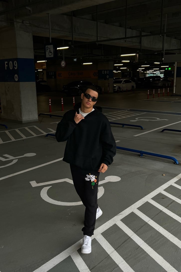 Basic Siyah Oversize Hoodie