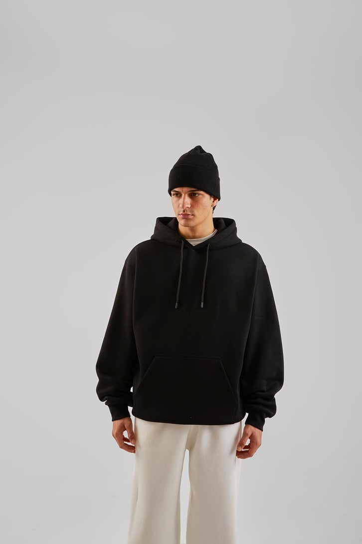 Basic Siyah Oversize Hoodie
