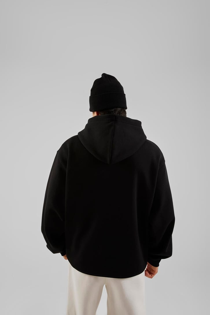 Basic Siyah Oversize Hoodie