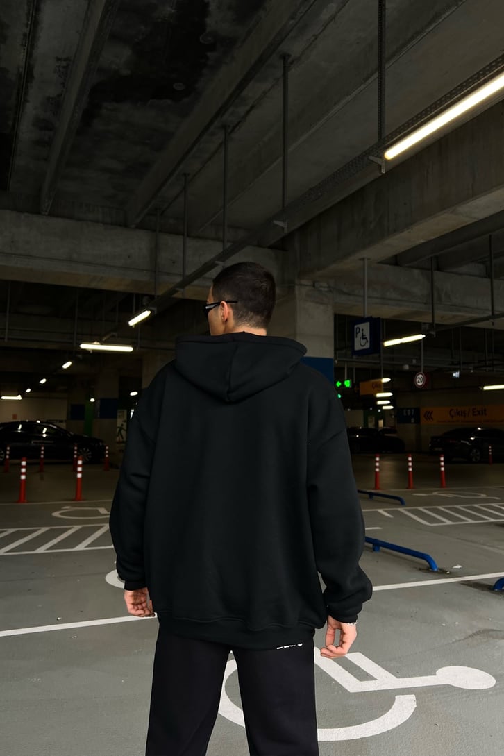 Basic Siyah Oversize Hoodie