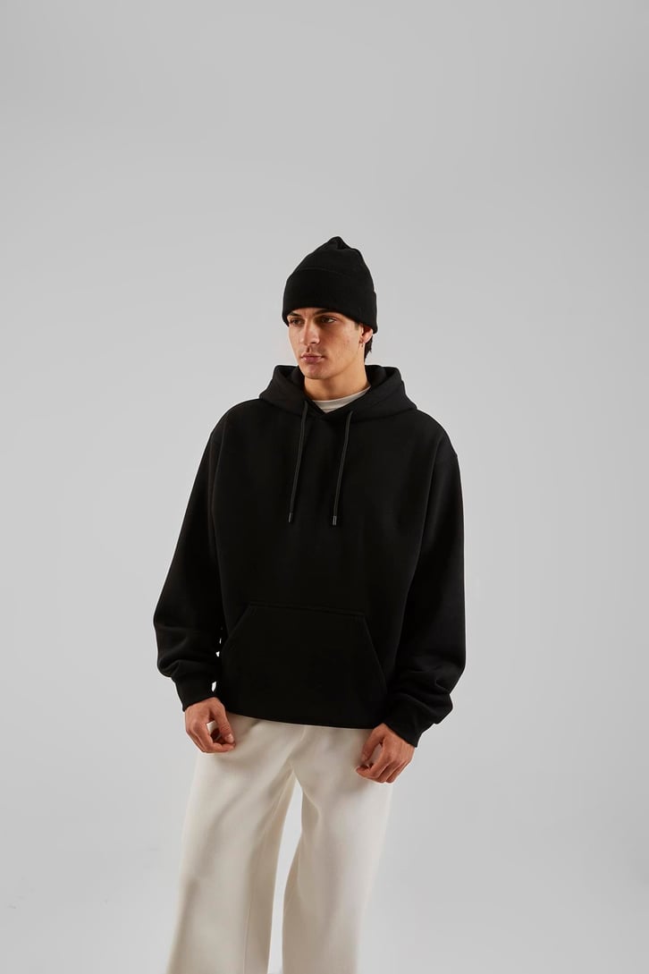 Basic Siyah Oversize Hoodie
