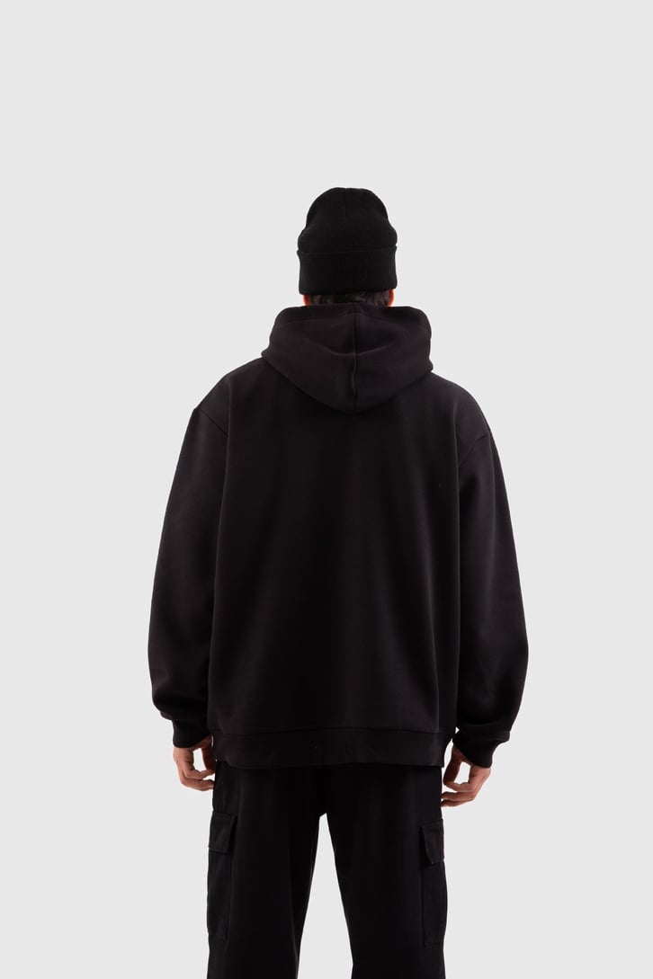 Basic Siyah Oversize Hoodie