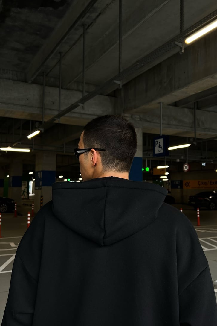 Basic Siyah Oversize Hoodie