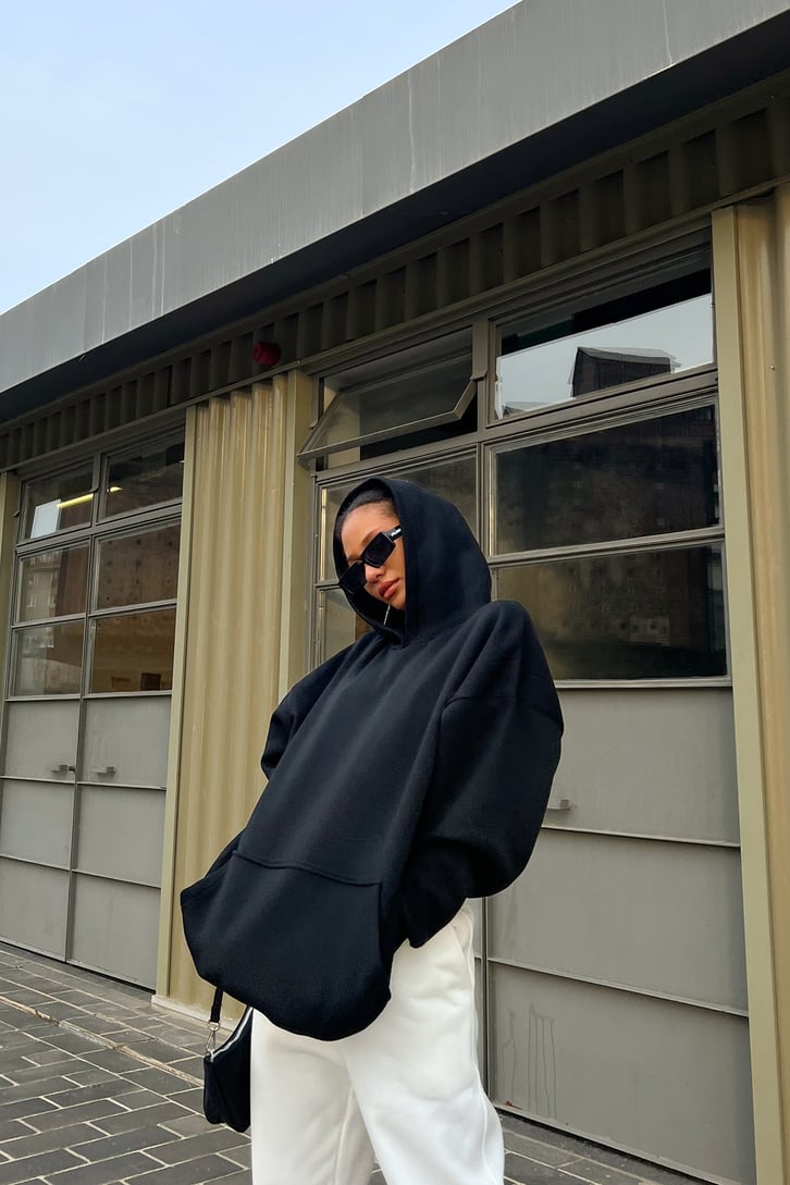 Basic Siyah Oversize Hoodie