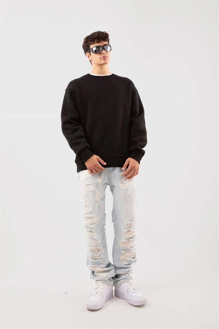 Basic Siyah Oversize Sweatshirt