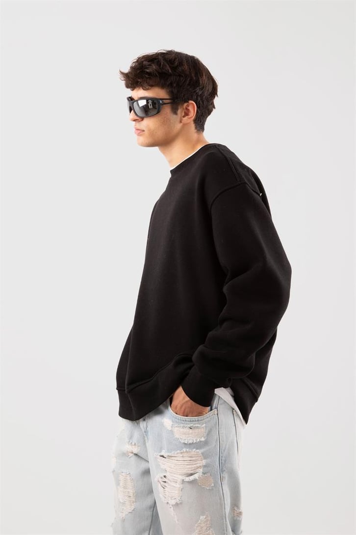 Basic Siyah Oversize Sweatshirt