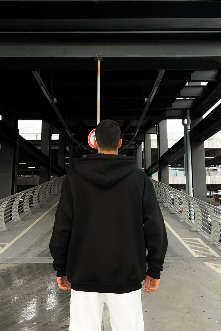 Basic Siyah Oversize Zipper Hoodie