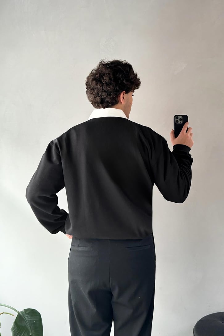 Basic Siyah Polo Yaka Uzun Kol Tişört