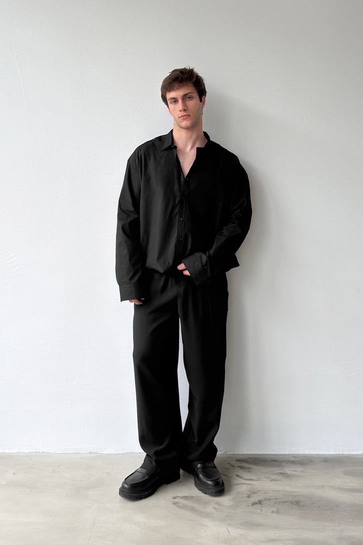 Basic Siyah Poplin Oversize Gömlek