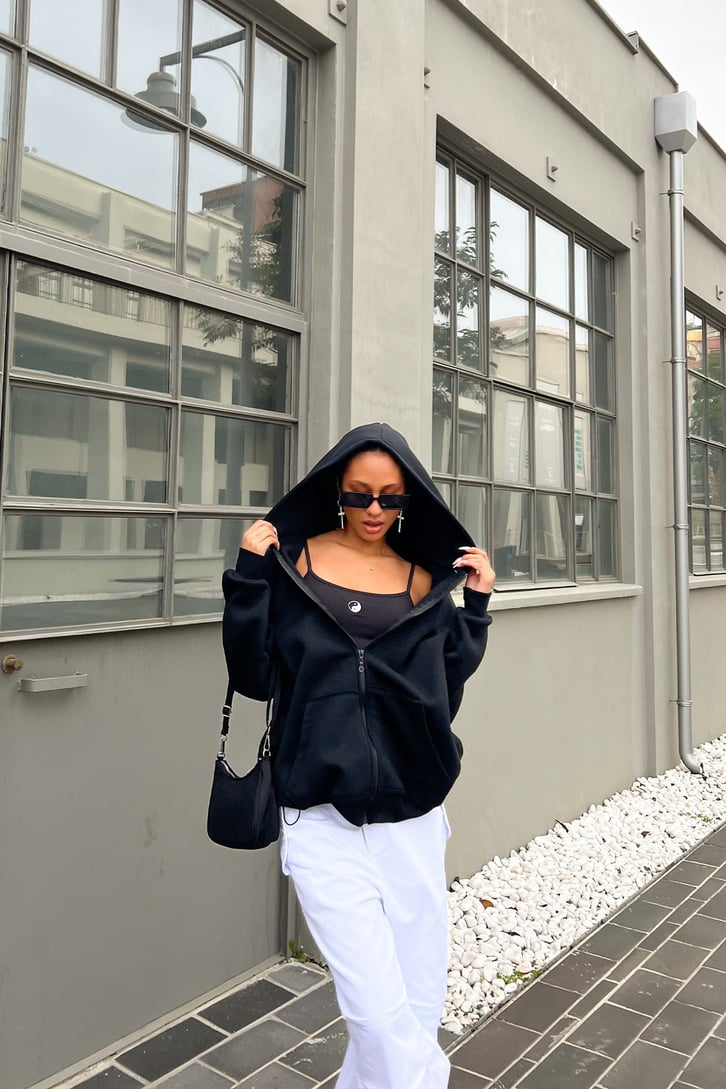 Basic Siyah Zipper Hoodie