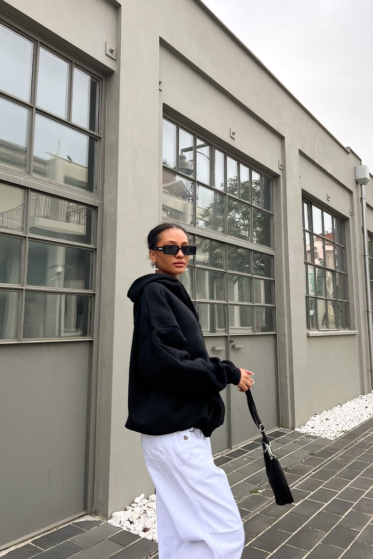 Basic Siyah Zipper Hoodie