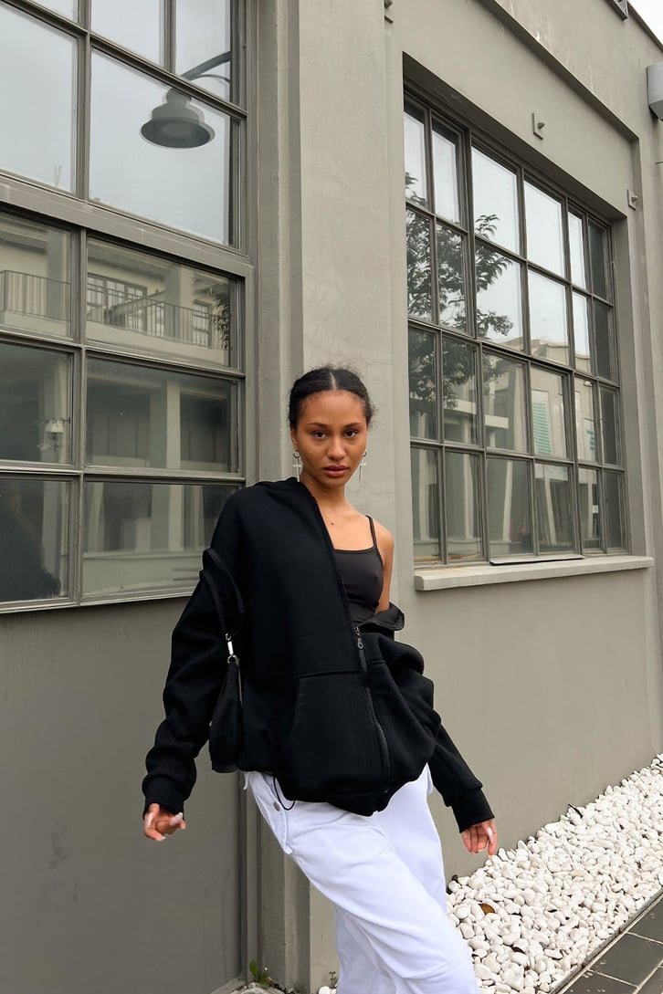 Basic Siyah Zipper Hoodie